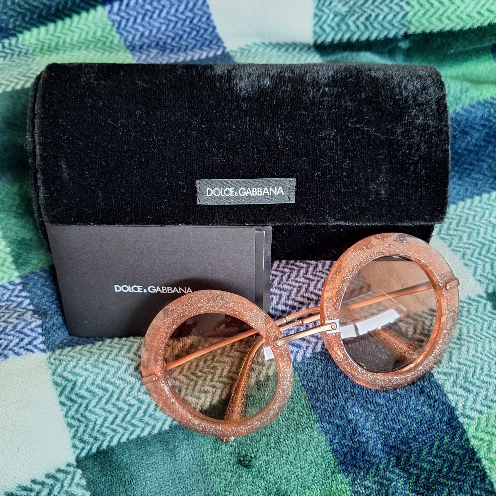 Dolce & Gabbana Round Glitter Sunglasses with Case
